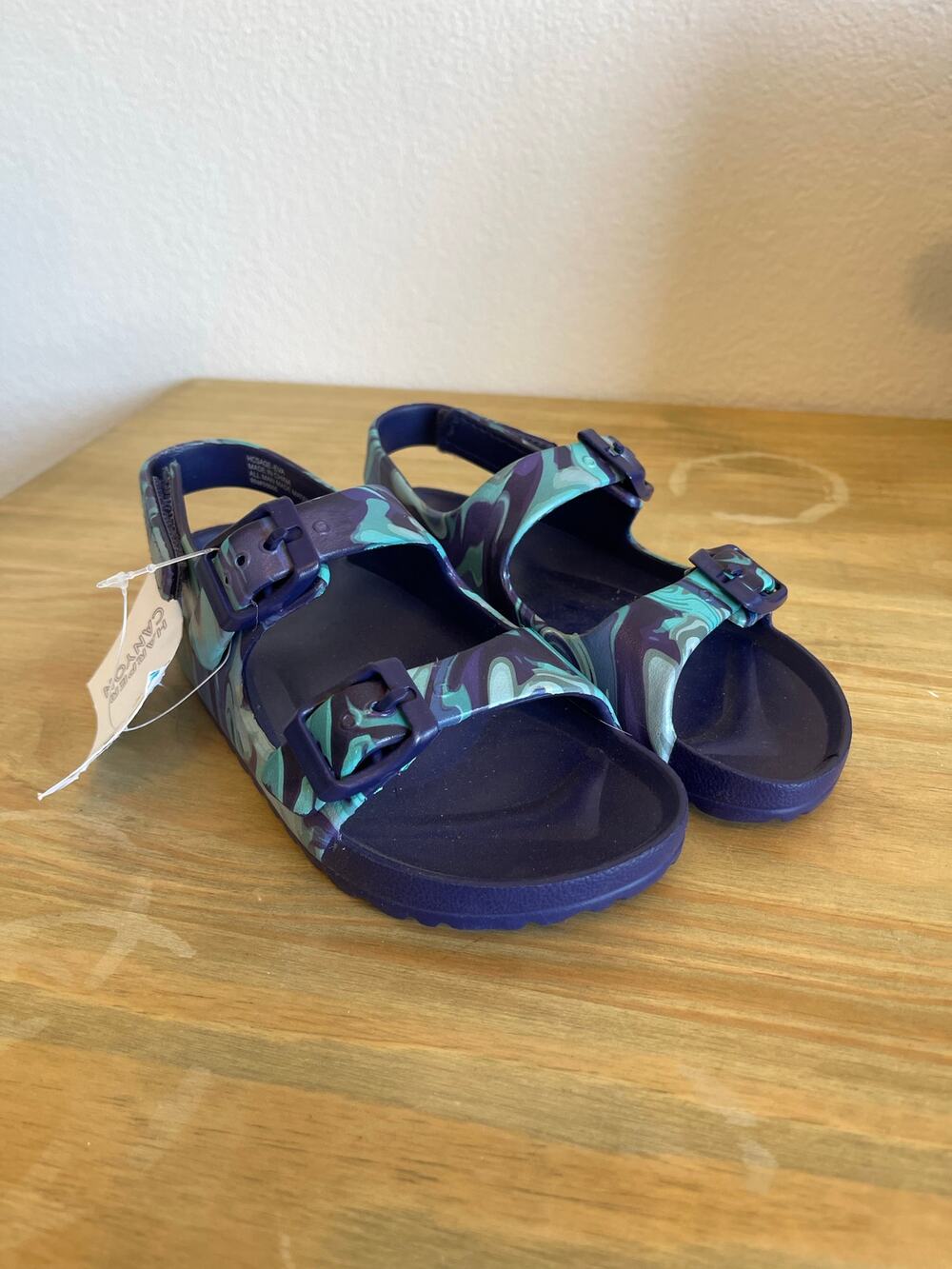 NWT Harper Canyon Eva Blue Marbled Rubber Strappy Sandla Little Kids 9
